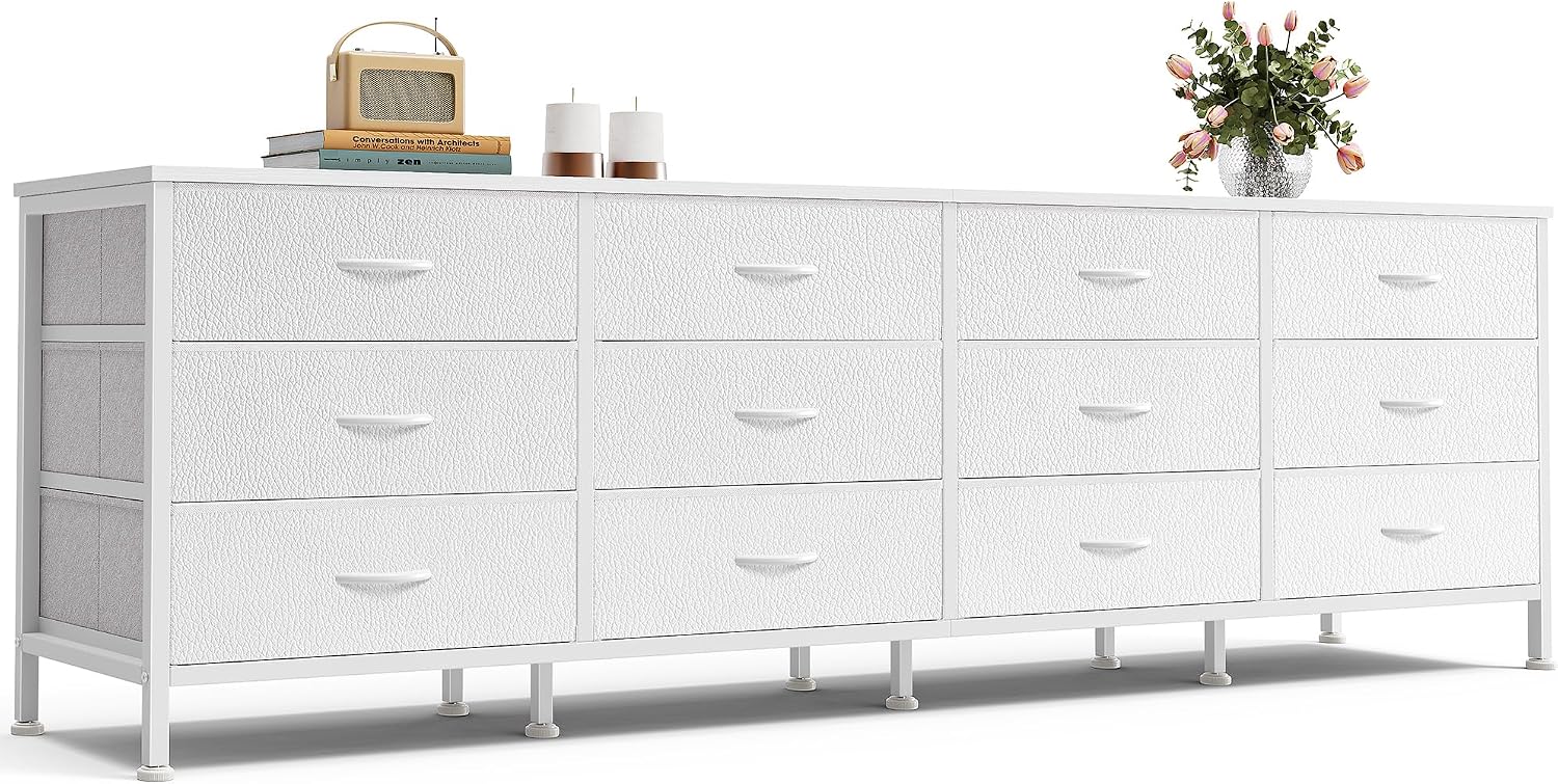70-Inch Rustic Brown Dresser with 12 Fabric Drawers