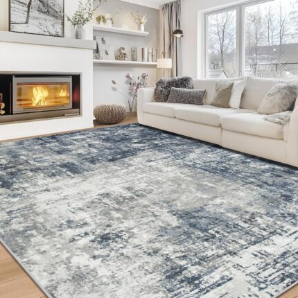 Blue Grey Abstract Area Rug