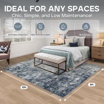 Blue Grey Abstract Area Rug
