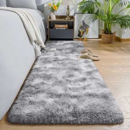 Grey Fluffy Shag Runner Rug