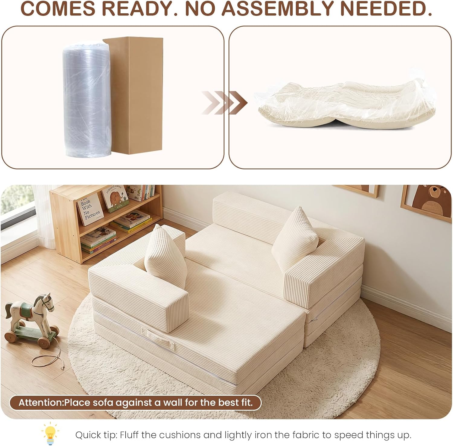 Beige Corduroy Modular Sofa