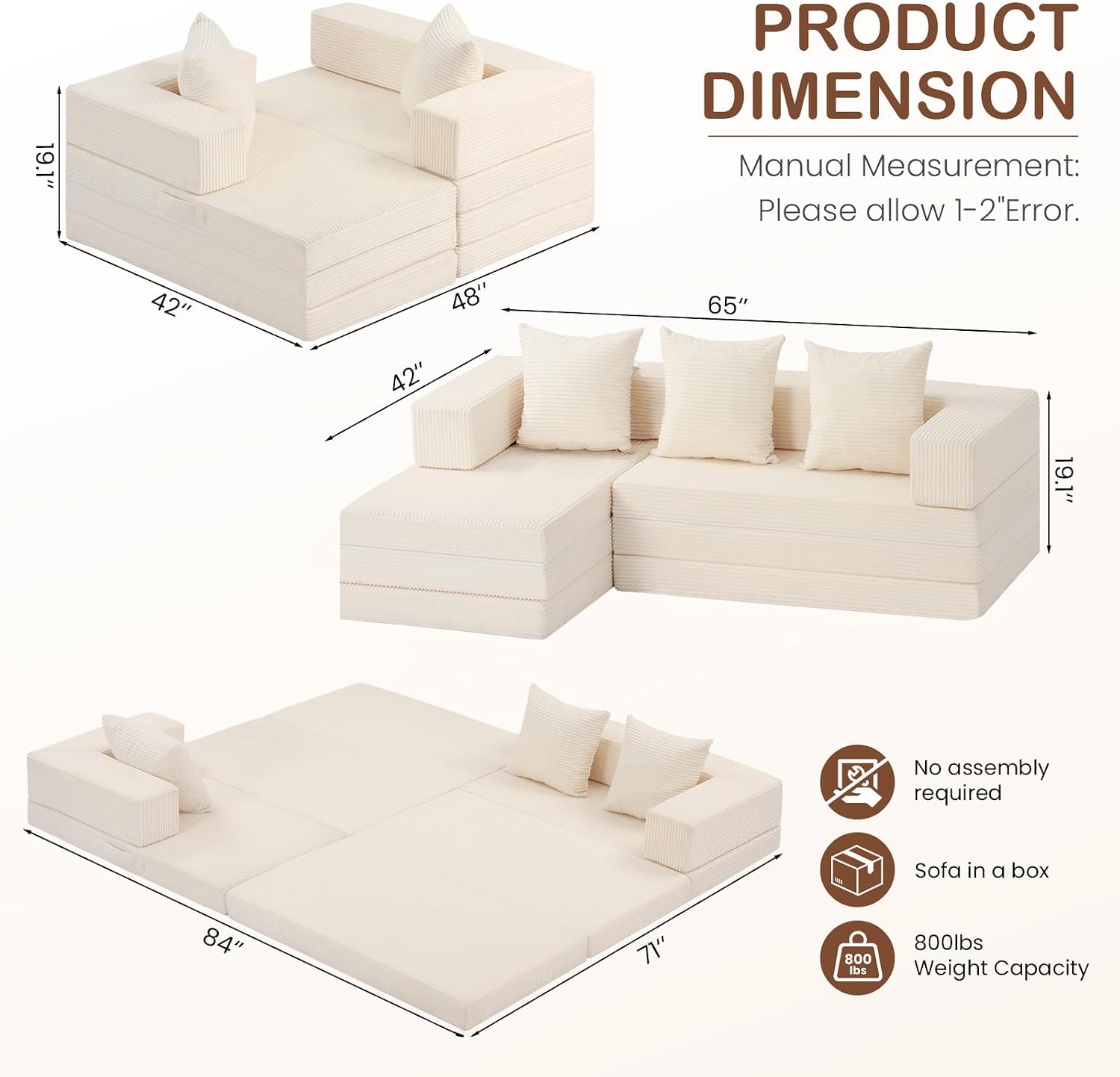 Beige Corduroy Modular Sofa