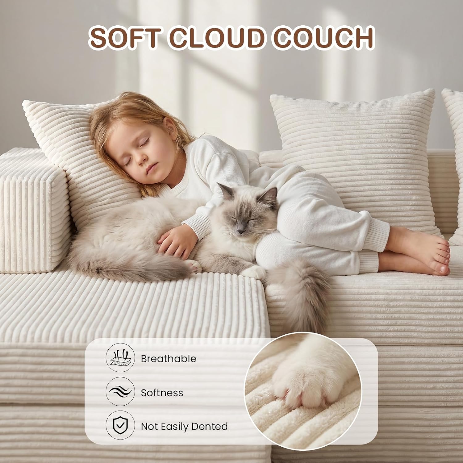 Beige Corduroy Modular Sofa