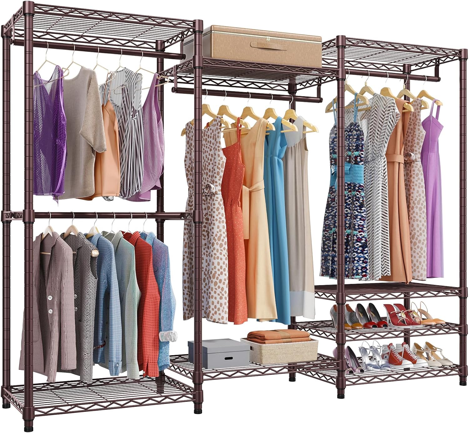 Black Freestanding Garment Rack with Shelves
