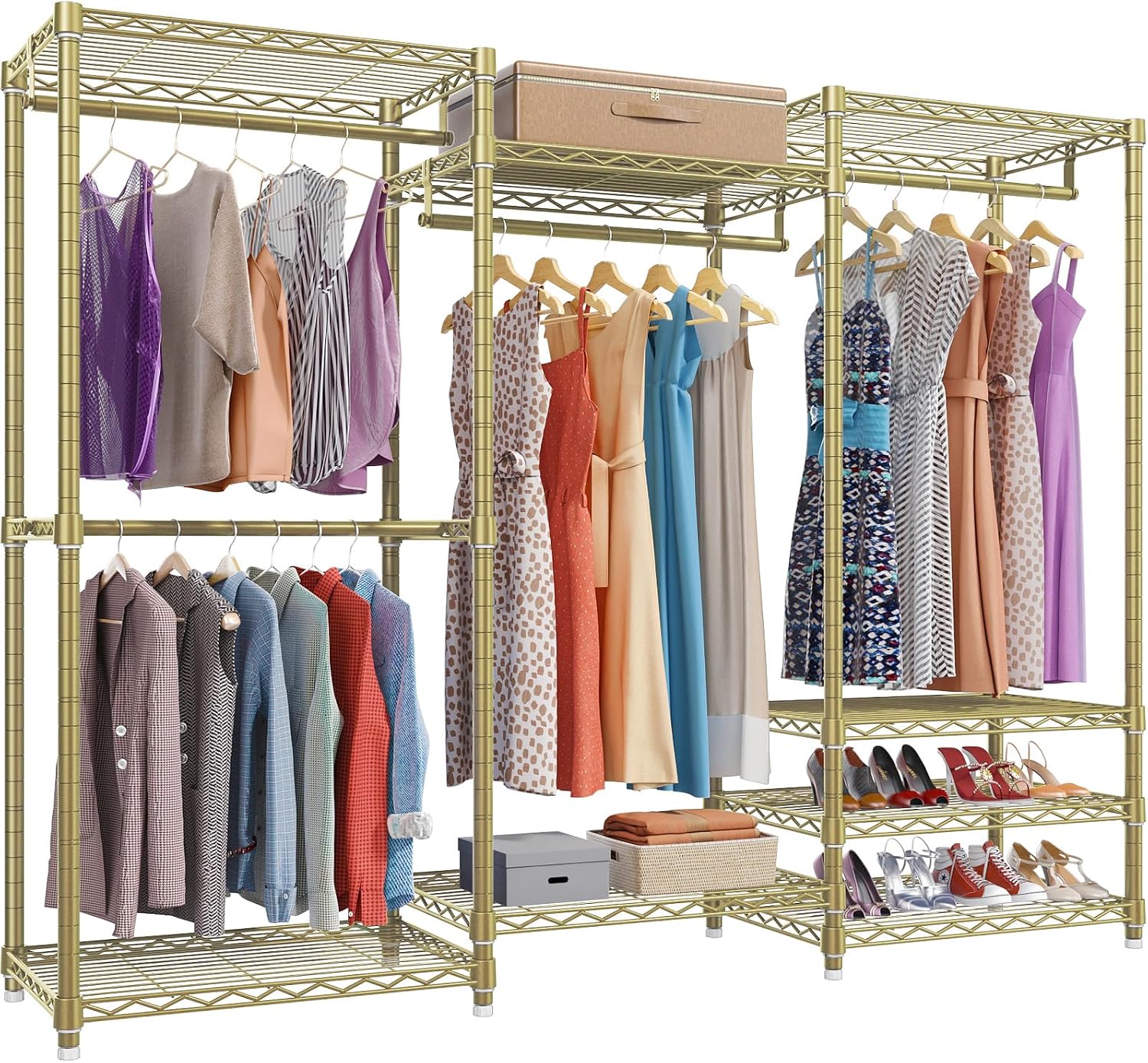 Black Freestanding Garment Rack with Shelves