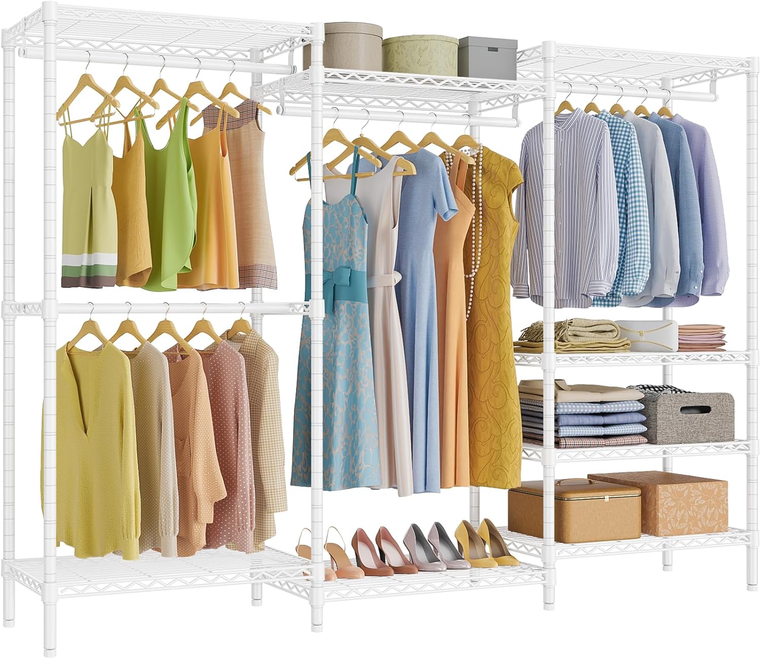 Black Freestanding Garment Rack with Shelves