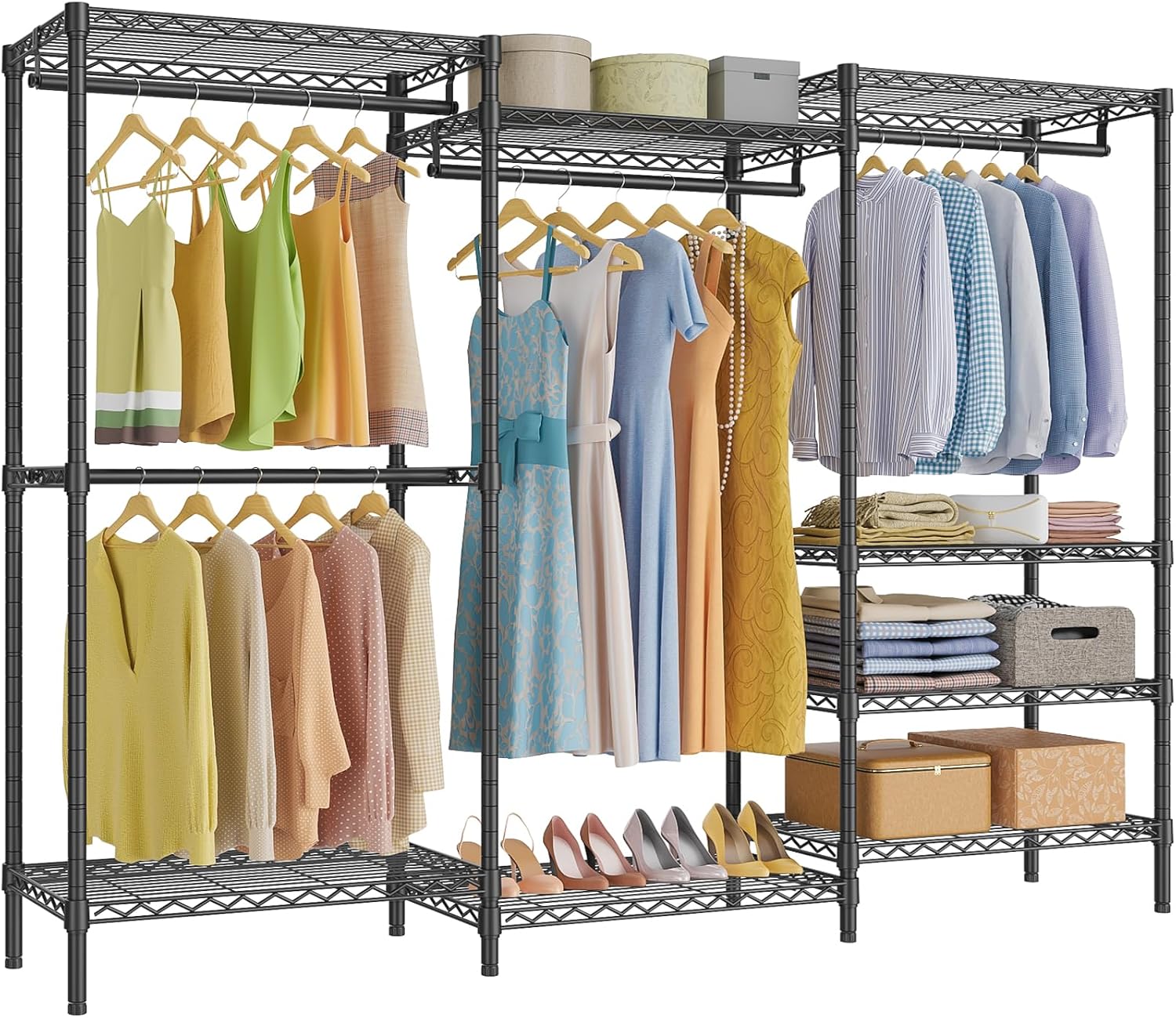 Black Freestanding Garment Rack with Shelves
