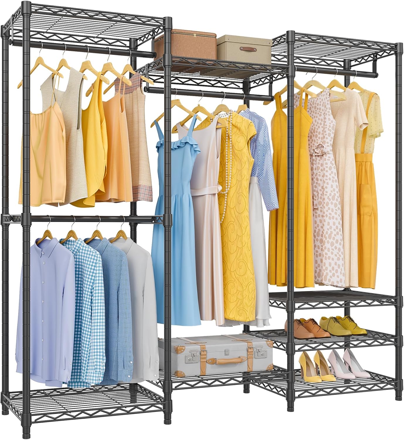 Black Freestanding Garment Rack with Shelves
