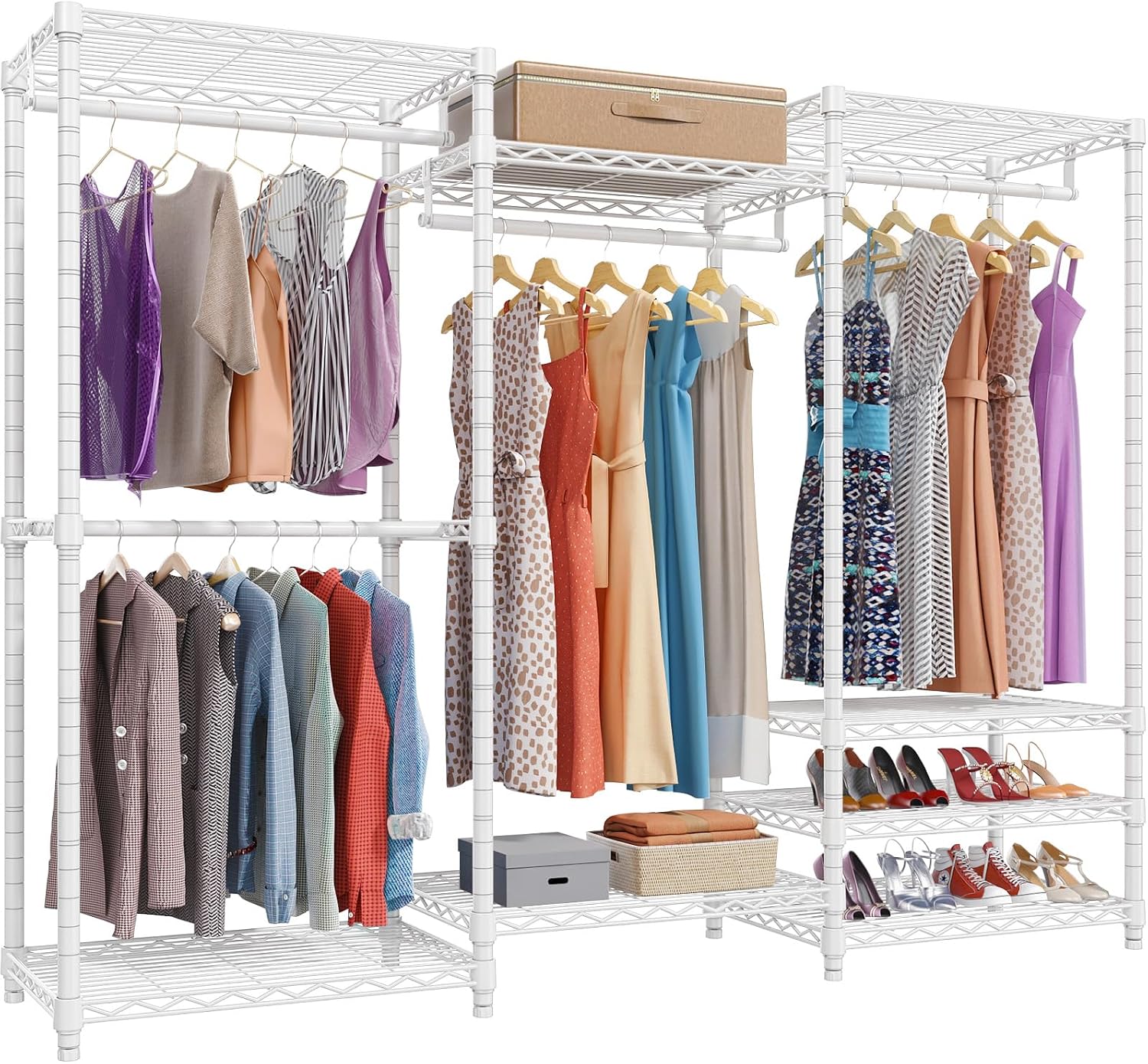 Black Freestanding Garment Rack with Shelves