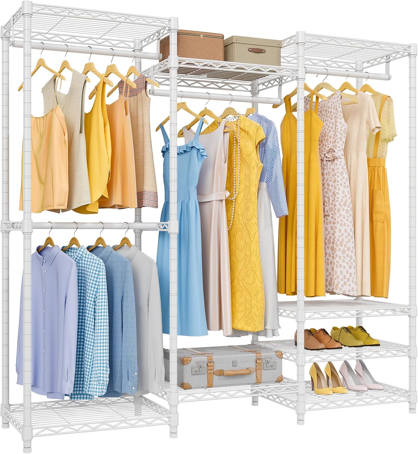 Black Freestanding Garment Rack with Shelves