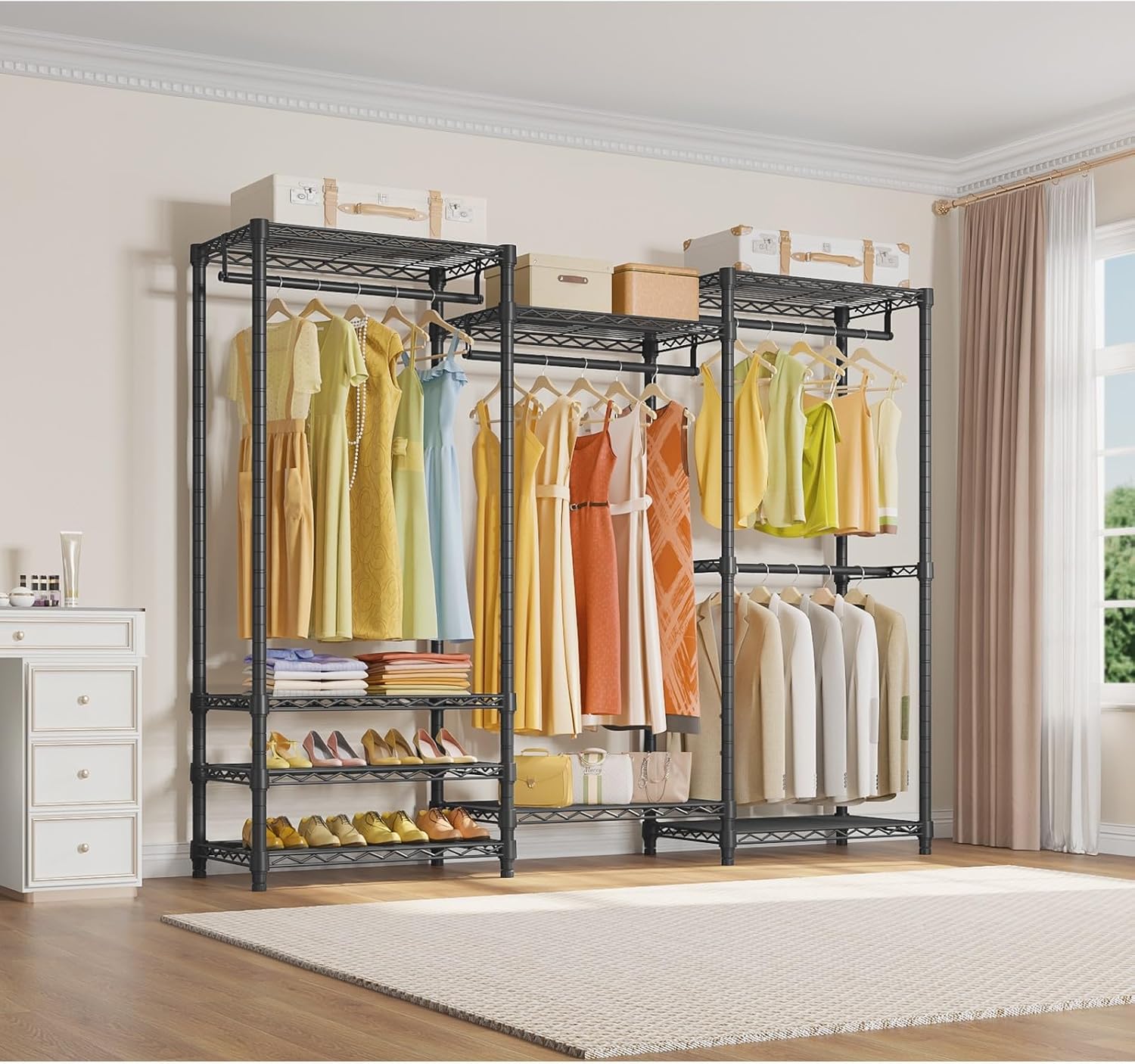 Black Freestanding Garment Rack with Shelves