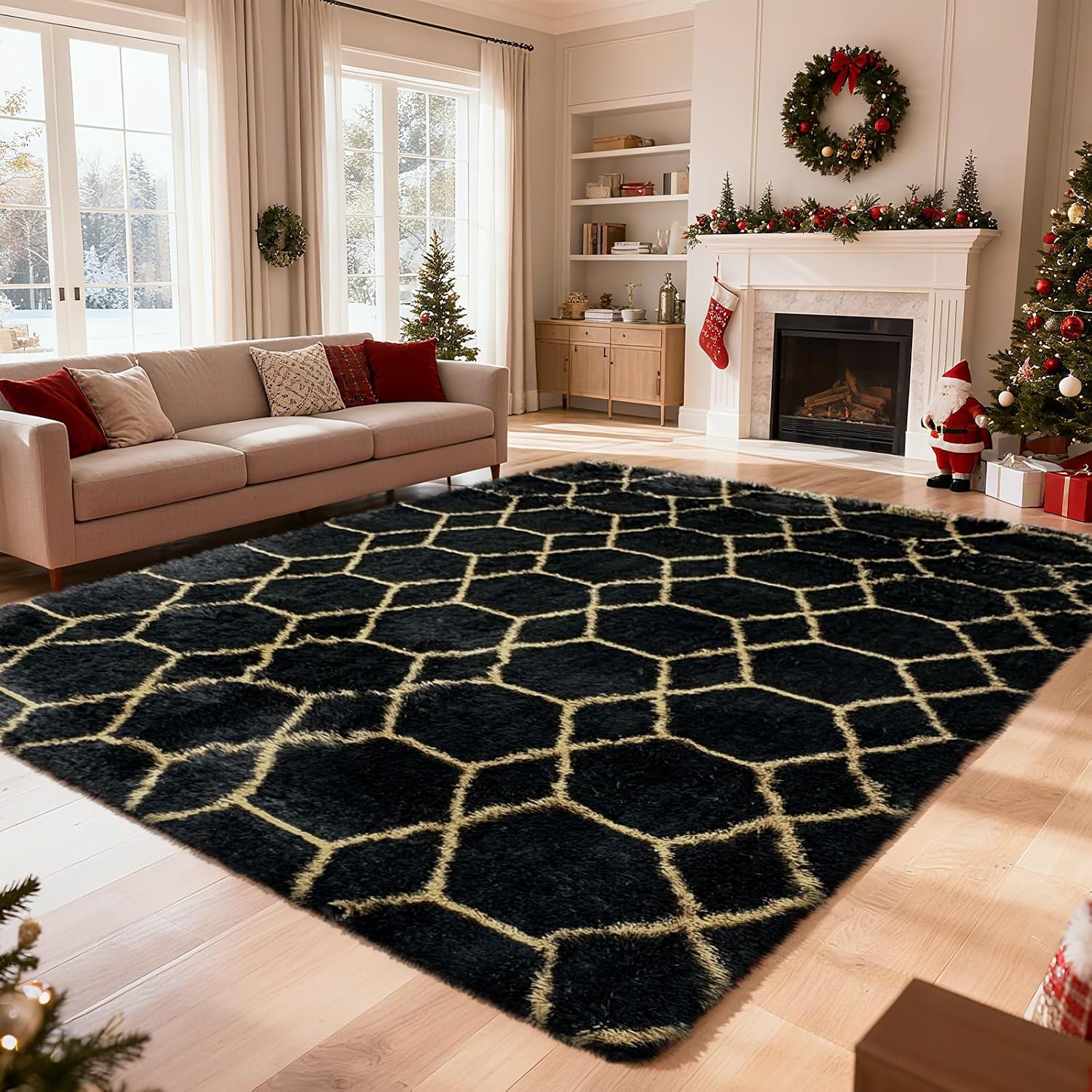 Black Gold Geometric Shag Rug Black Gold Geometric Shag Rug