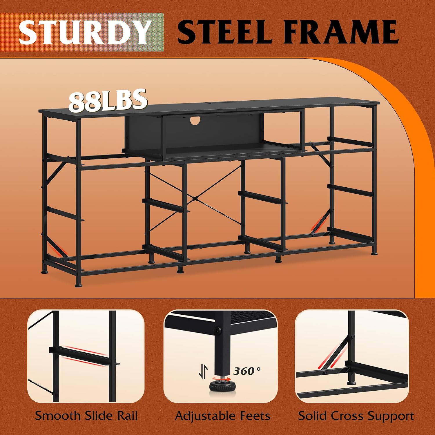 Black LED Media Console with 8 Fabric Drawers