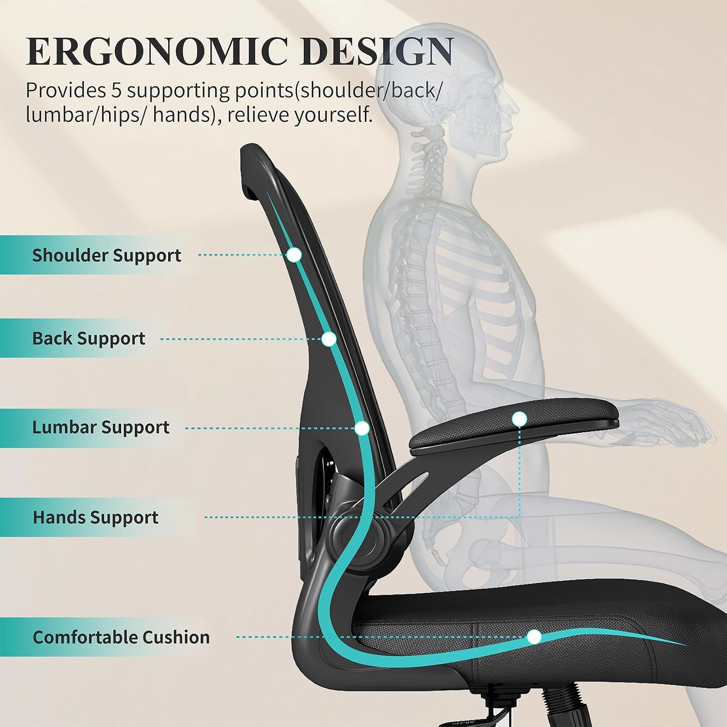 Black Mesh Computer Chair with Flip-Up Arms