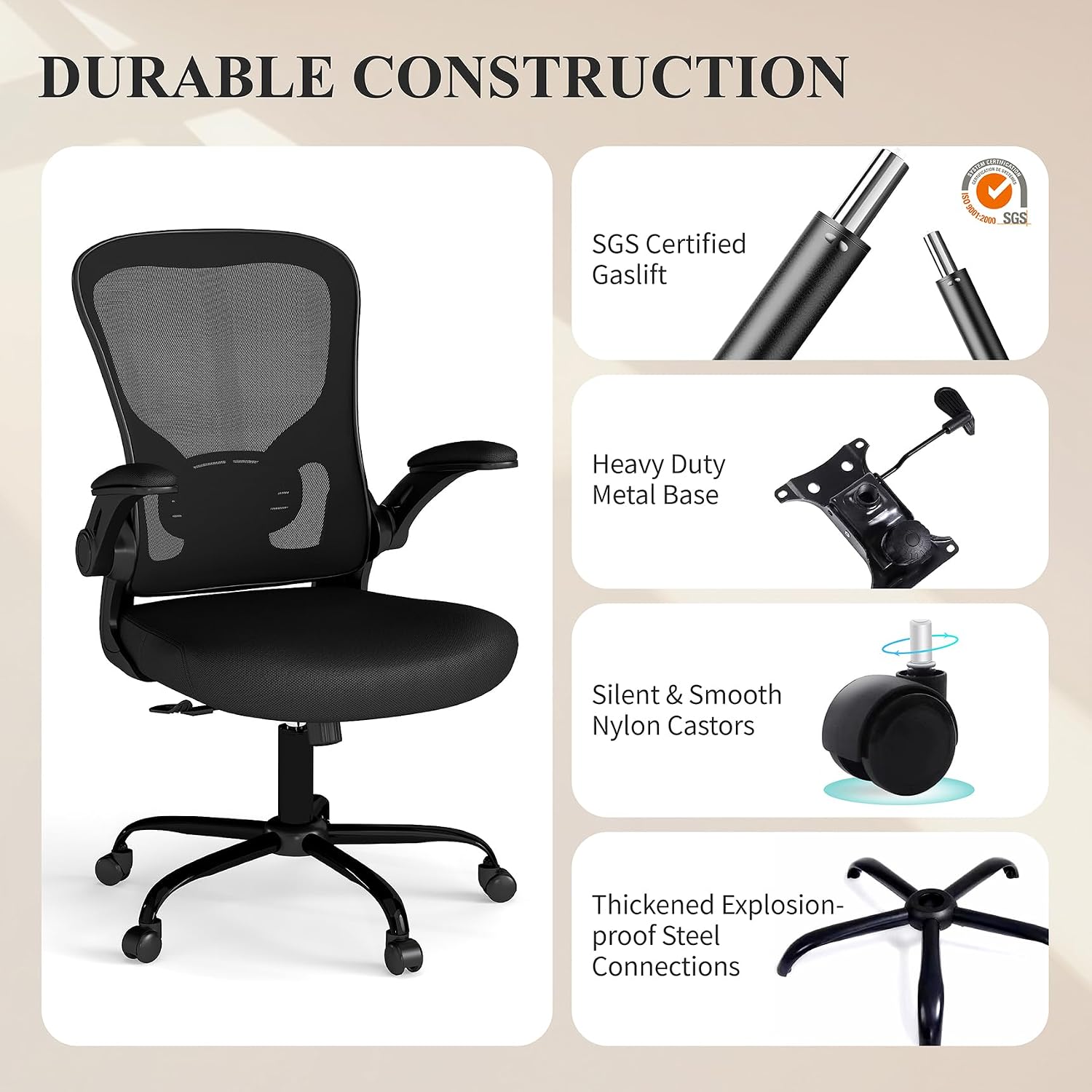 Black Mesh Computer Chair with Flip-Up Arms