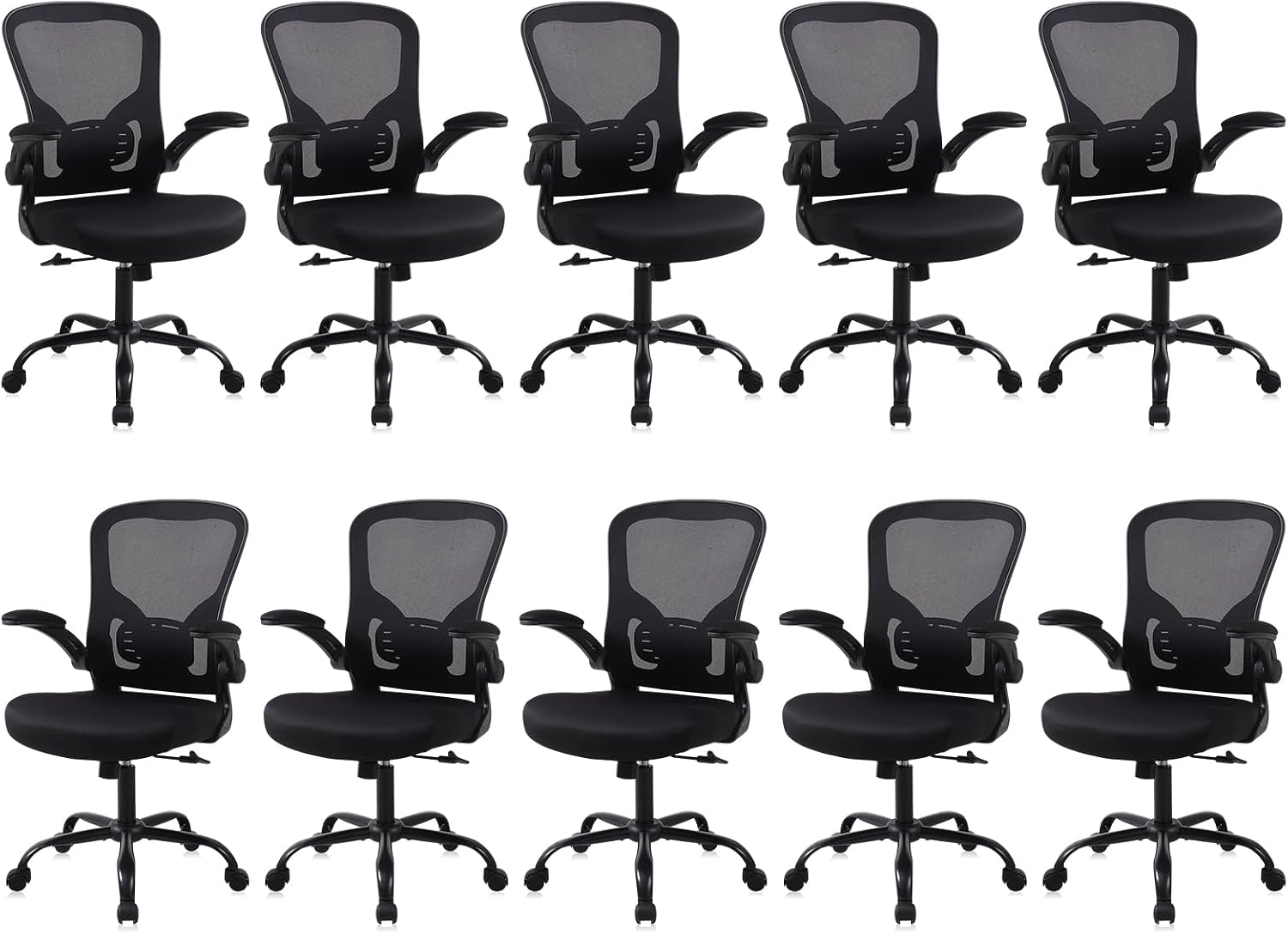 Black Mesh Computer Chair with Flip-Up Arms