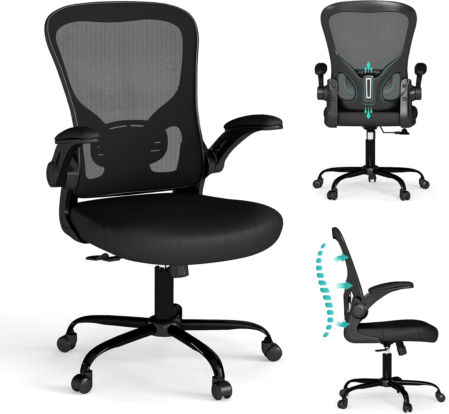 Black Mesh Computer Chair with Flip-Up Arms