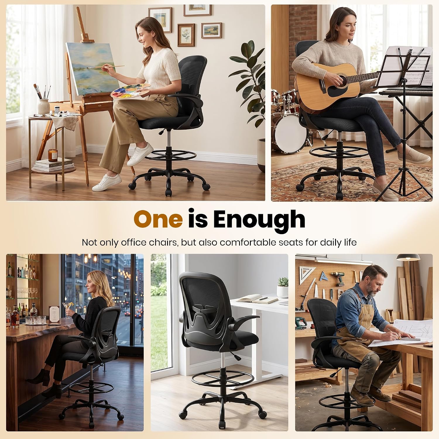 Black Mesh Drafting Chair with Flip-Up Arms