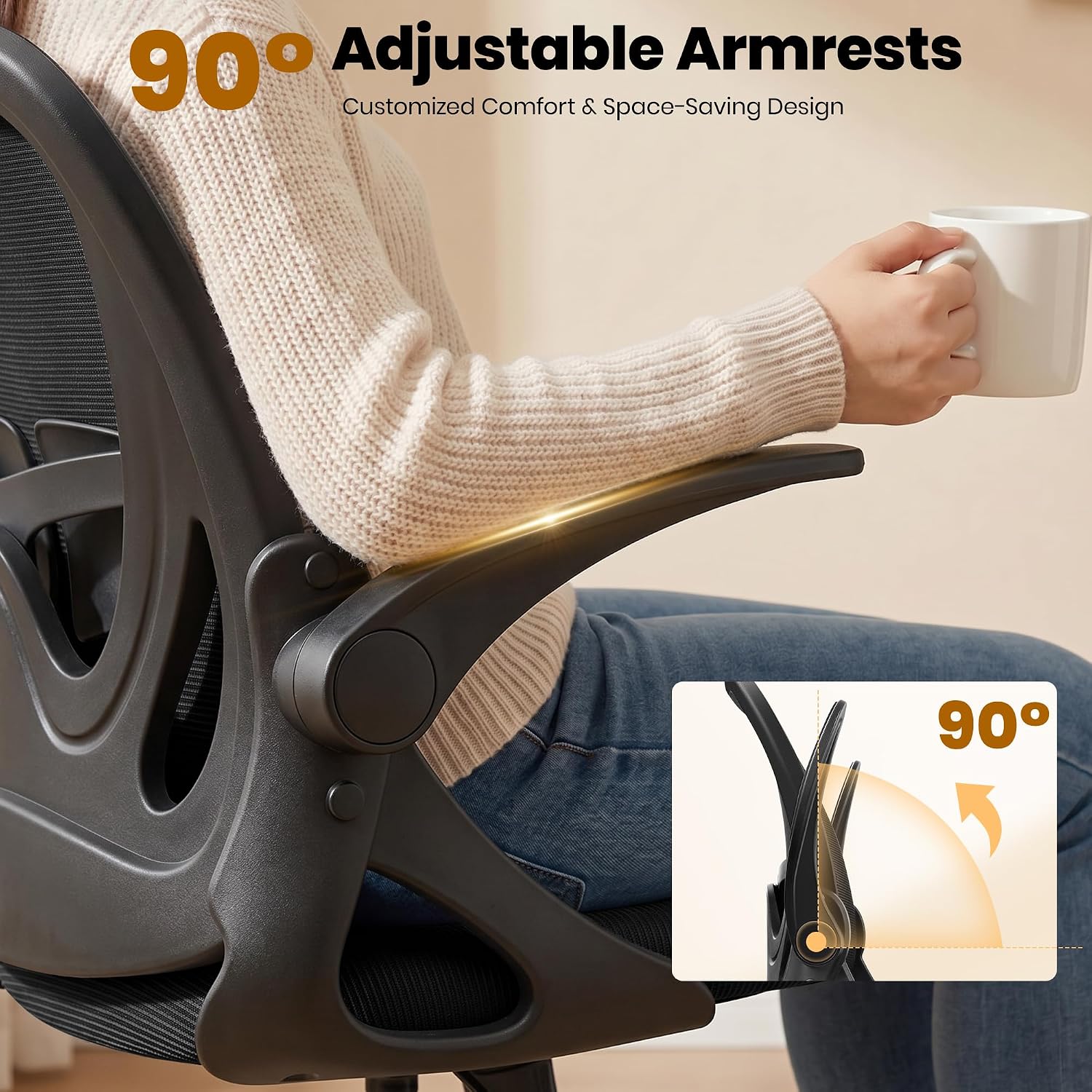 Black Mesh Drafting Chair with Flip-Up Arms