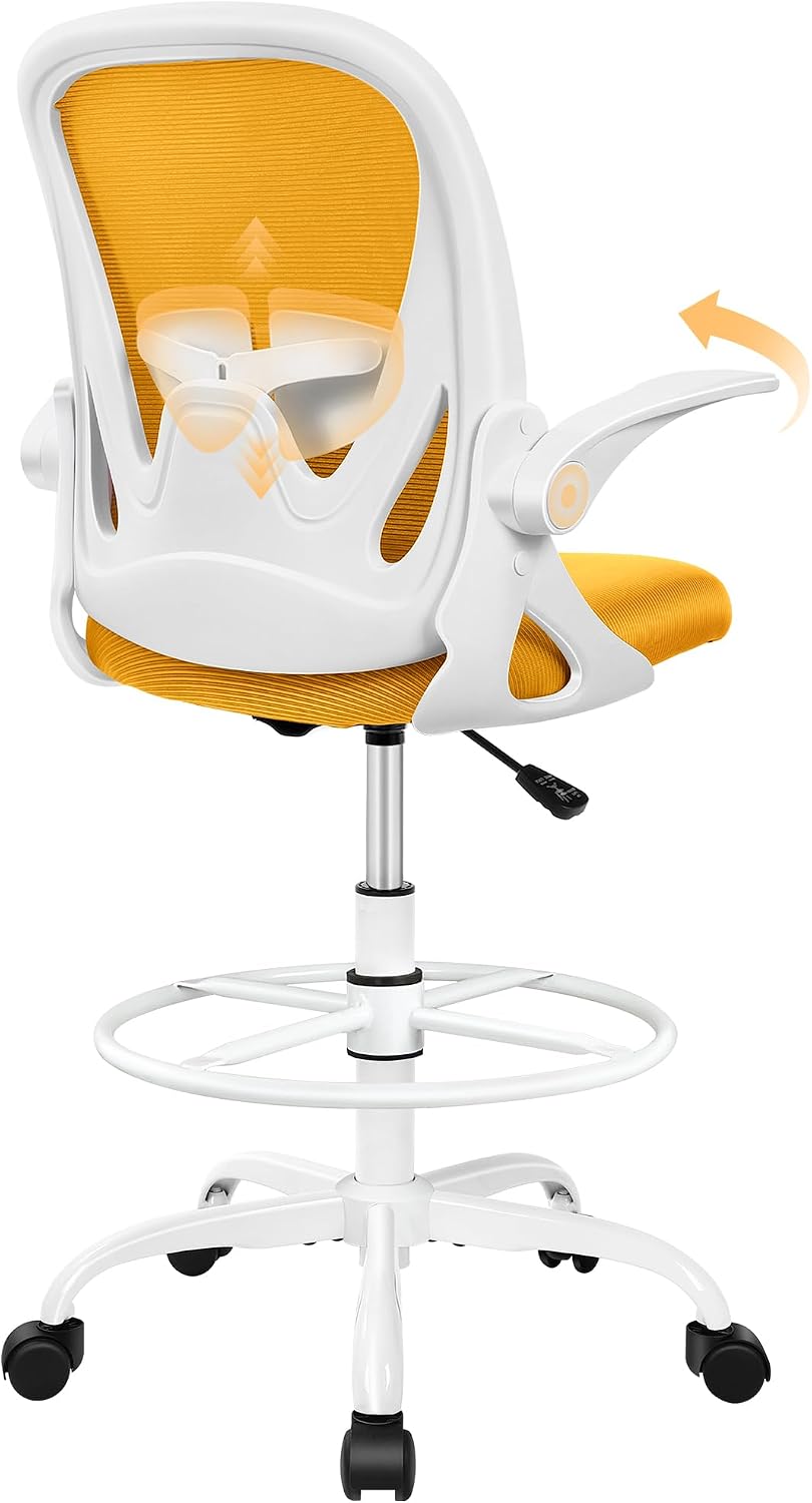 Black Mesh Drafting Chair with Flip-Up Arms