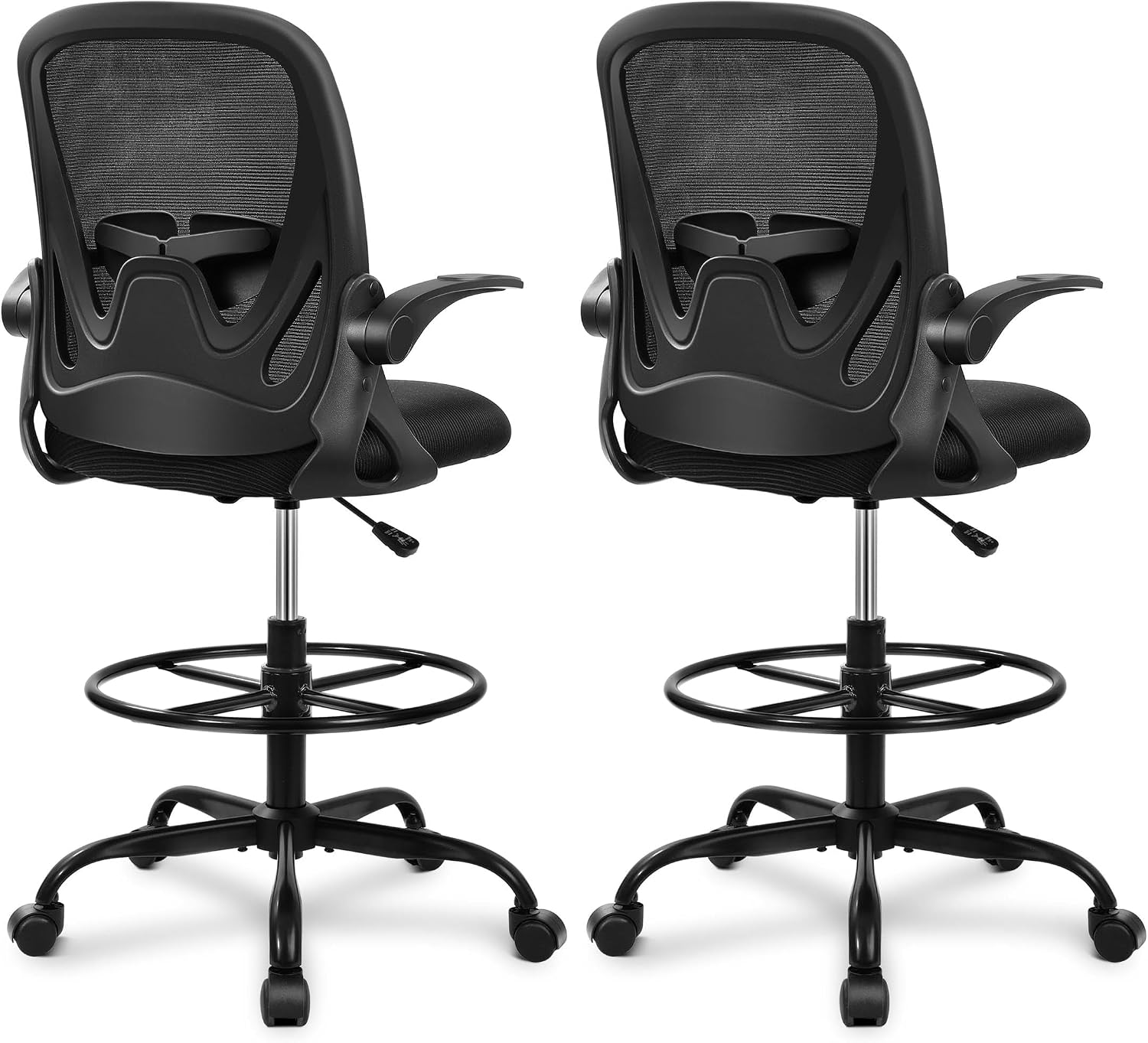 Black Mesh Drafting Chair with Flip-Up Arms