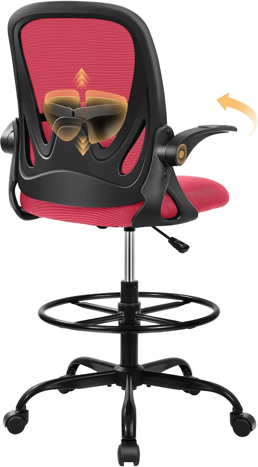 Black Mesh Drafting Chair with Flip-Up Arms