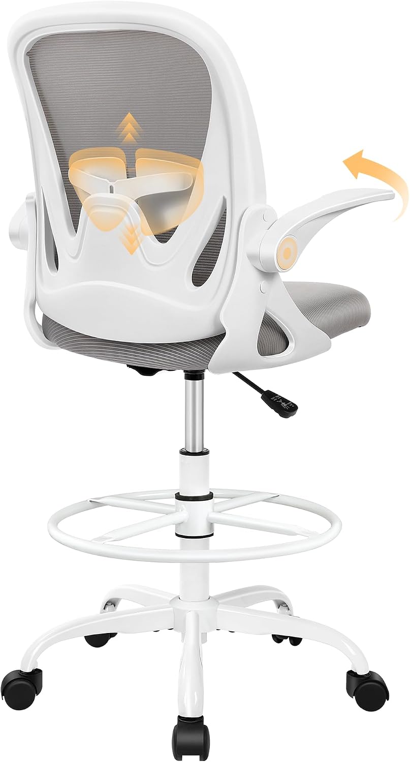Black Mesh Drafting Chair with Flip-Up Arms