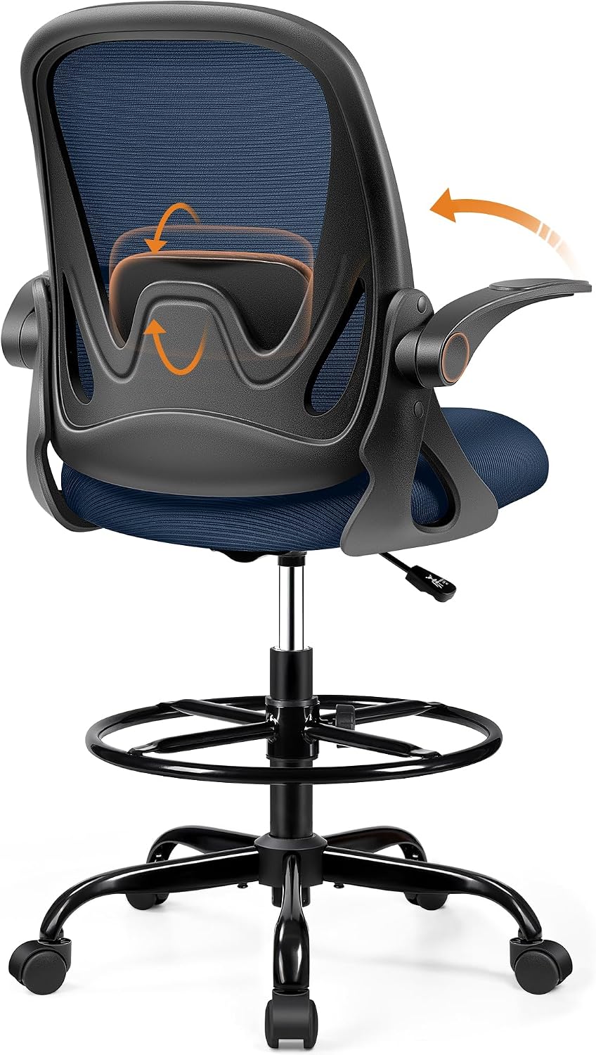 Black Mesh Drafting Chair with Flip-Up Arms