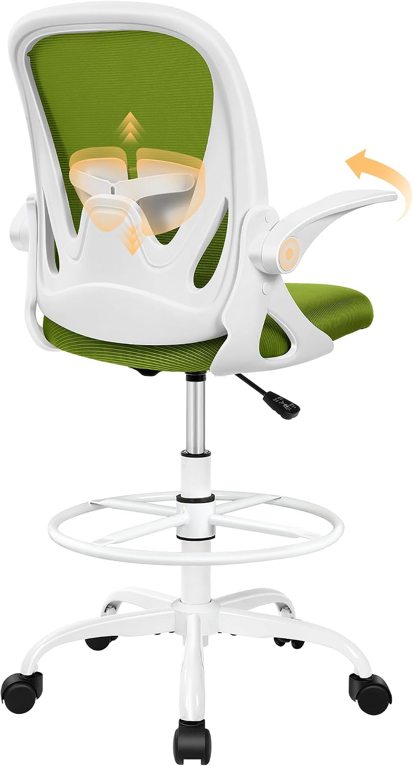 Black Mesh Drafting Chair with Flip-Up Arms