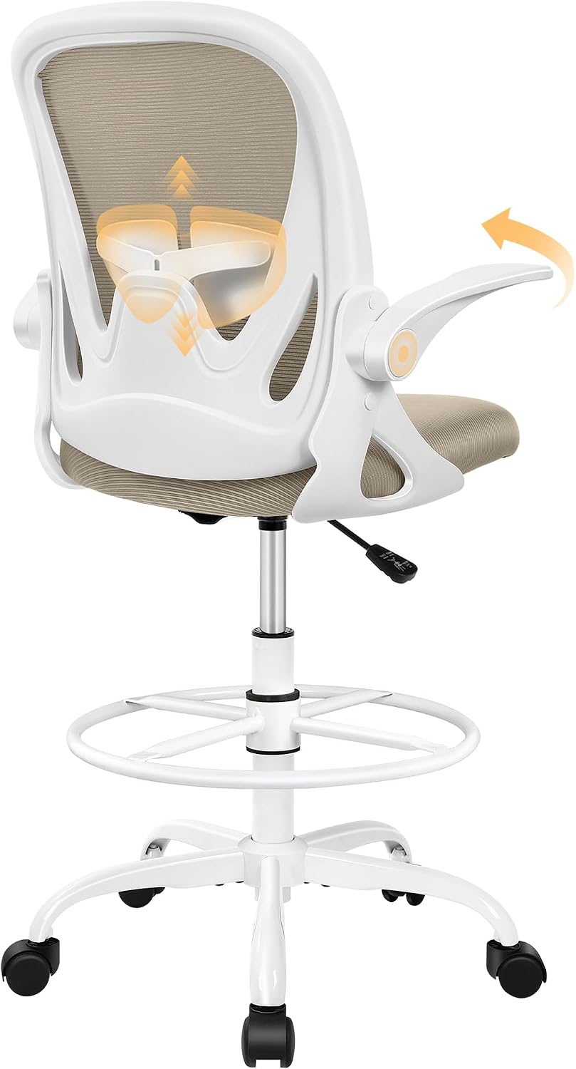 Black Mesh Drafting Chair with Flip-Up Arms