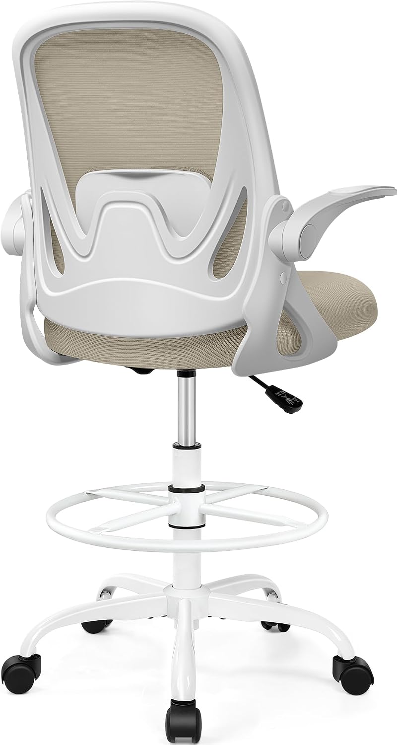 Black Mesh Drafting Chair with Flip-Up Arms