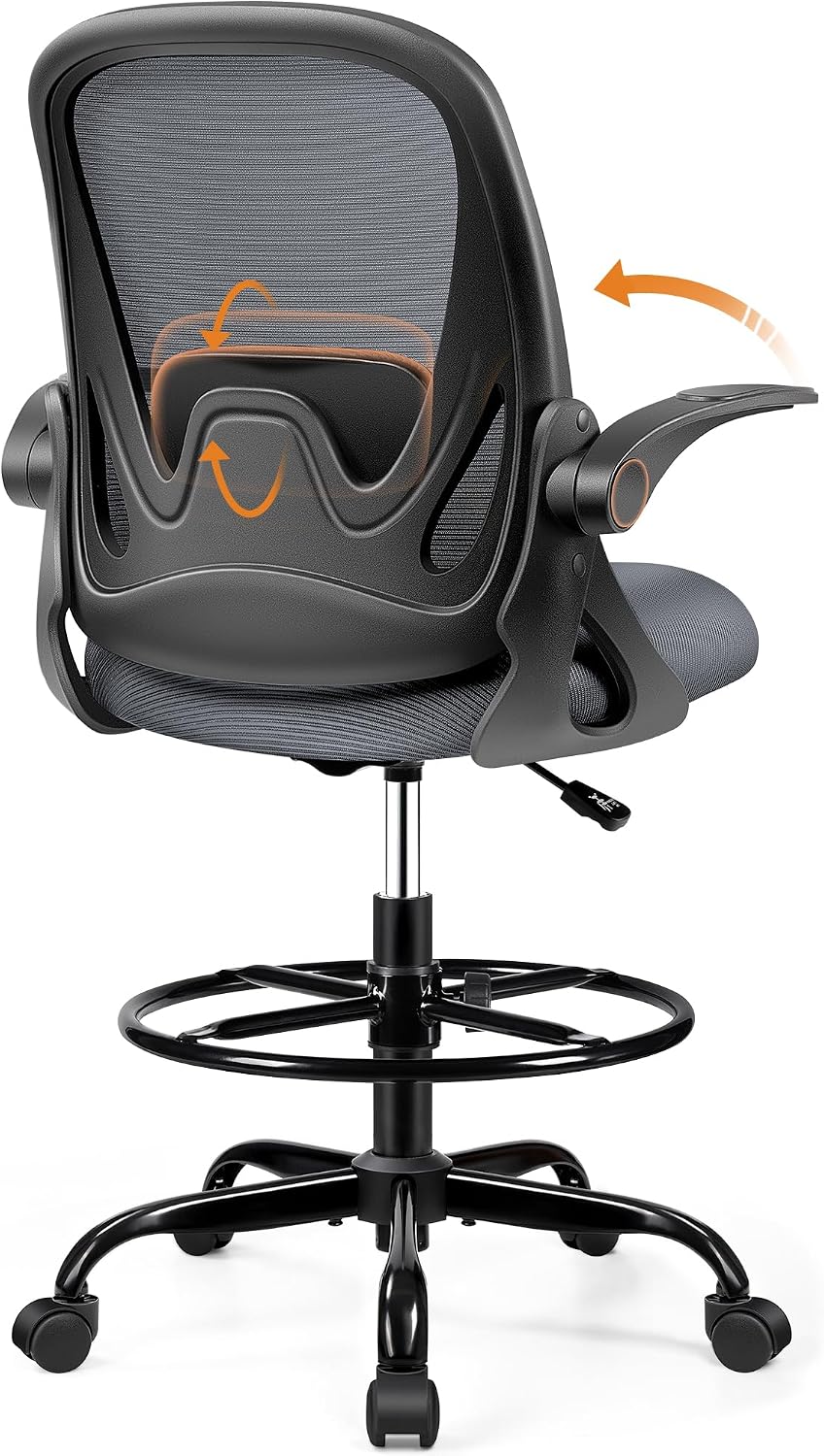 Black Mesh Drafting Chair with Flip-Up Arms