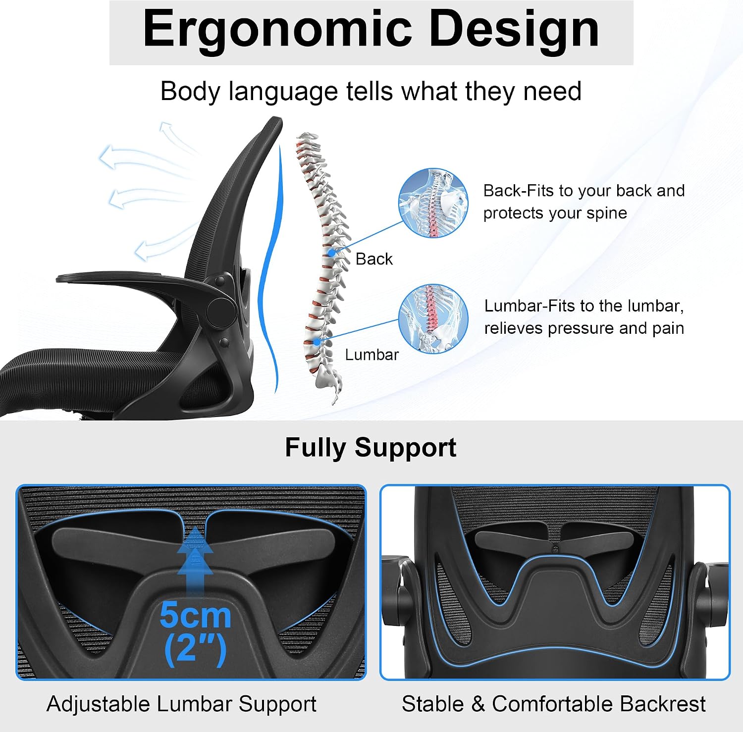 Black Mesh Drafting Chair with Flip-Up Arms
