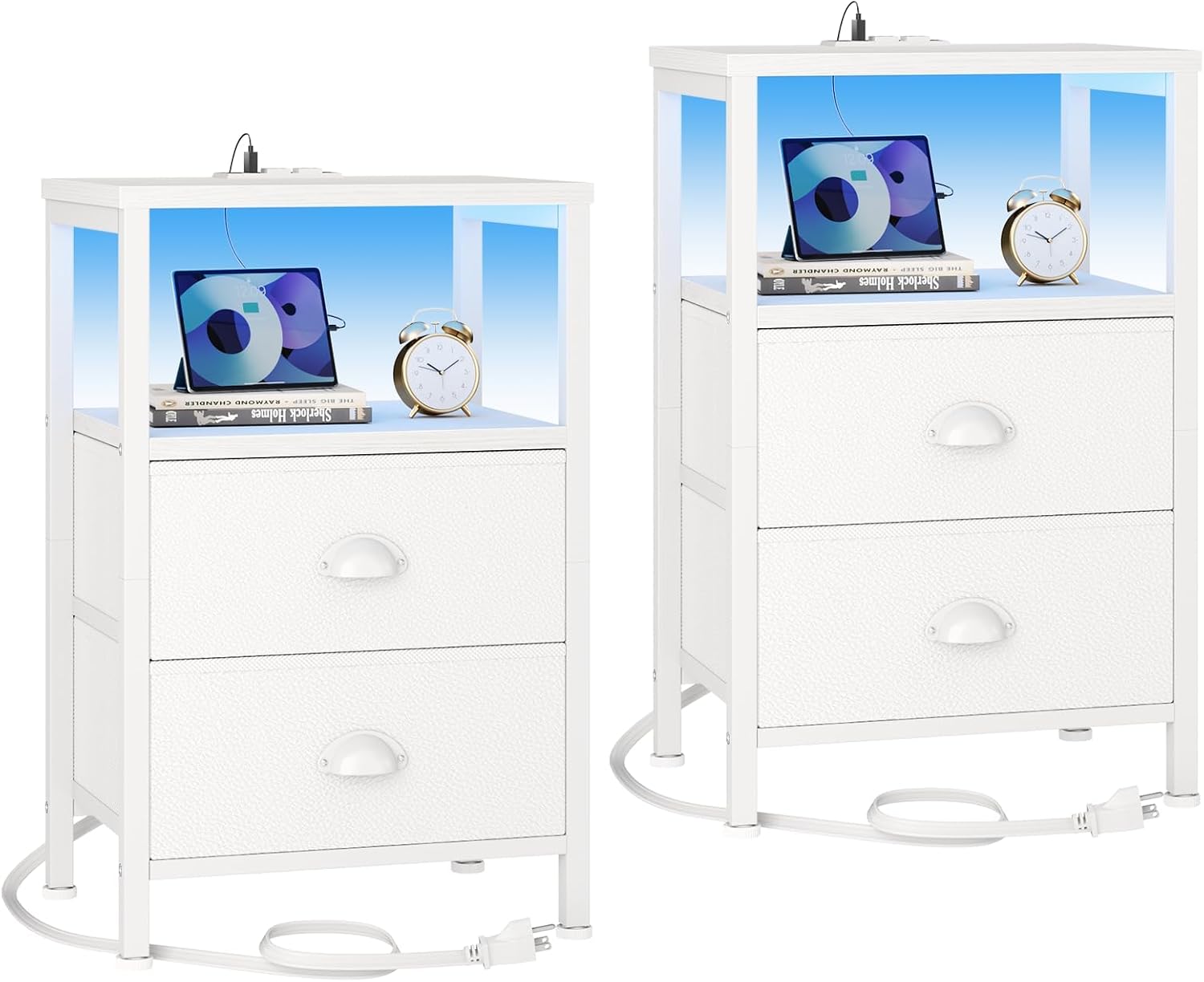 Black Oak Nightstand Set with Charging Station