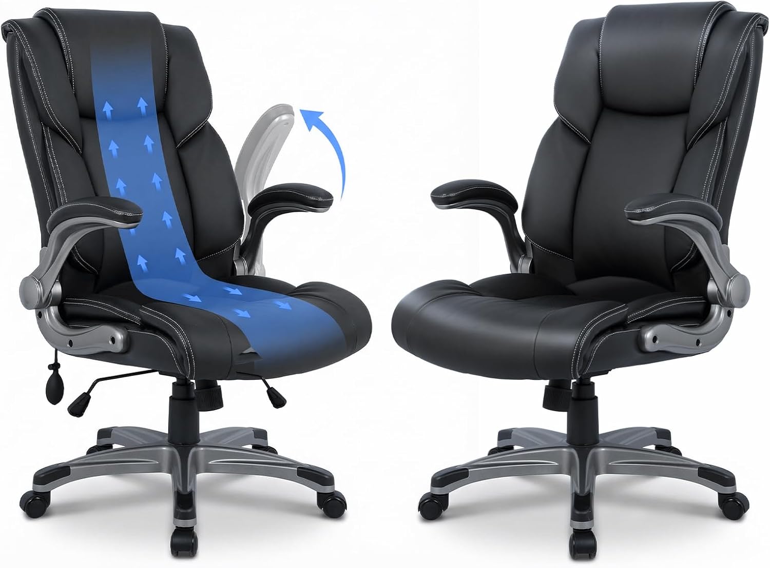 Black Padded Leather Executive Chair with Lumbar Support