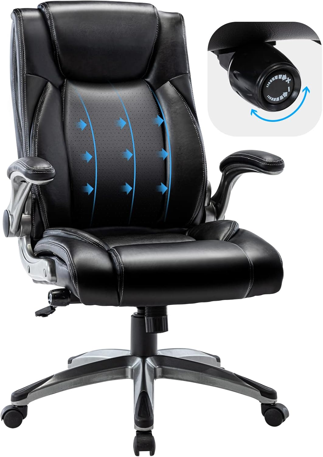 Black Padded Leather Executive Chair with Lumbar Support