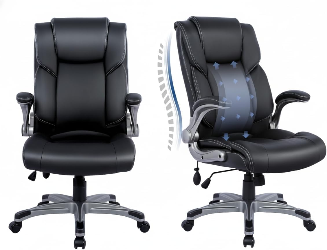 Black Padded Leather Executive Chair with Lumbar Support