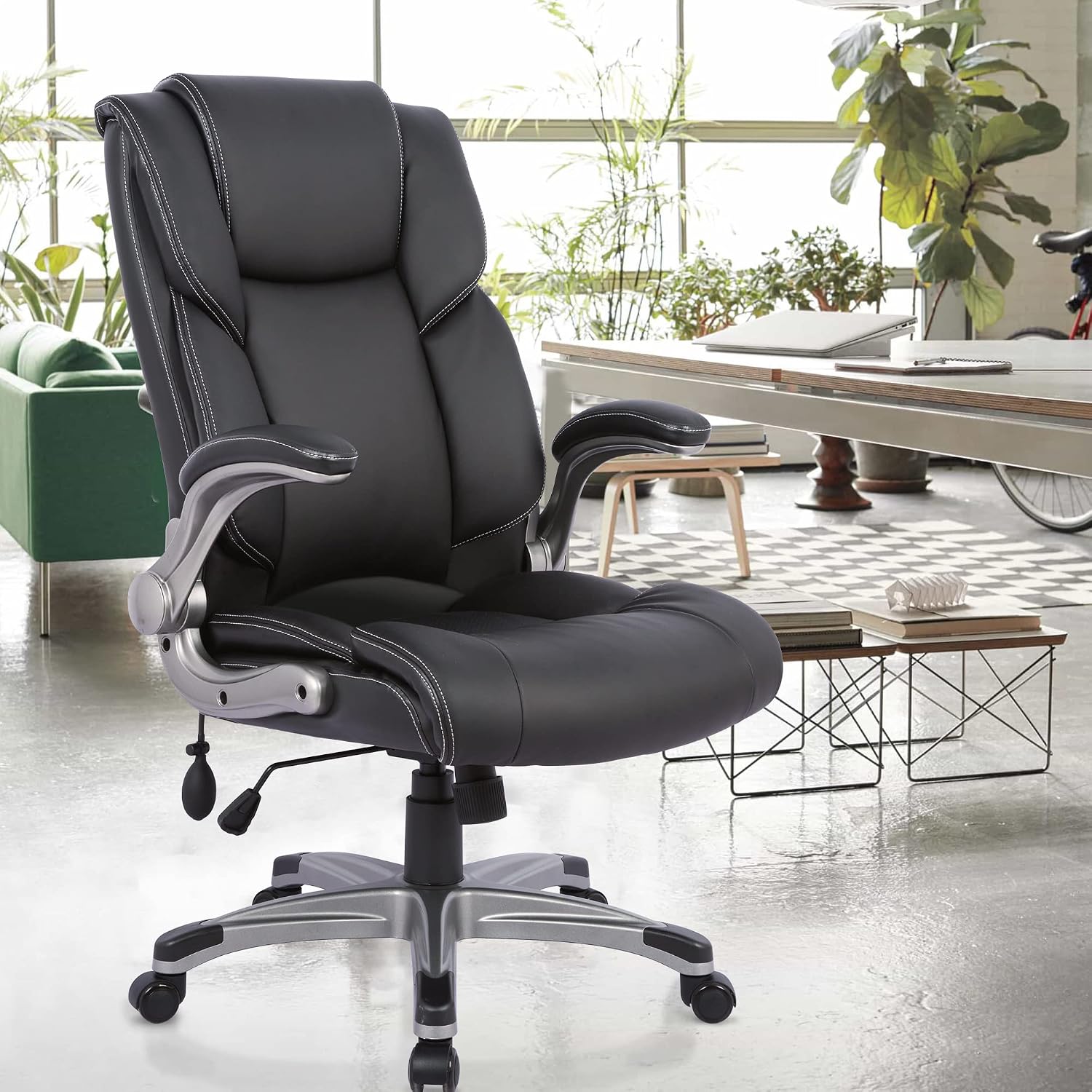 Black Padded Leather Executive Chair with Lumbar Support
