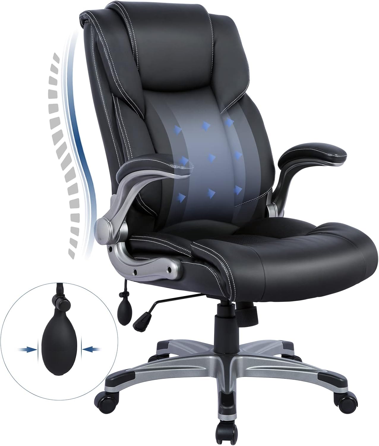 Black Padded Leather Executive Chair with Lumbar Support