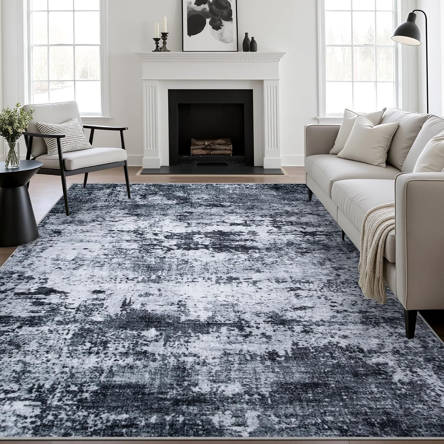 Black Washable Abstract Area Rug Black Washable Abstract Area Rug