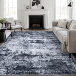 Black Washable Abstract Area Rug
