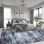 Black Washable Abstract Area Rug