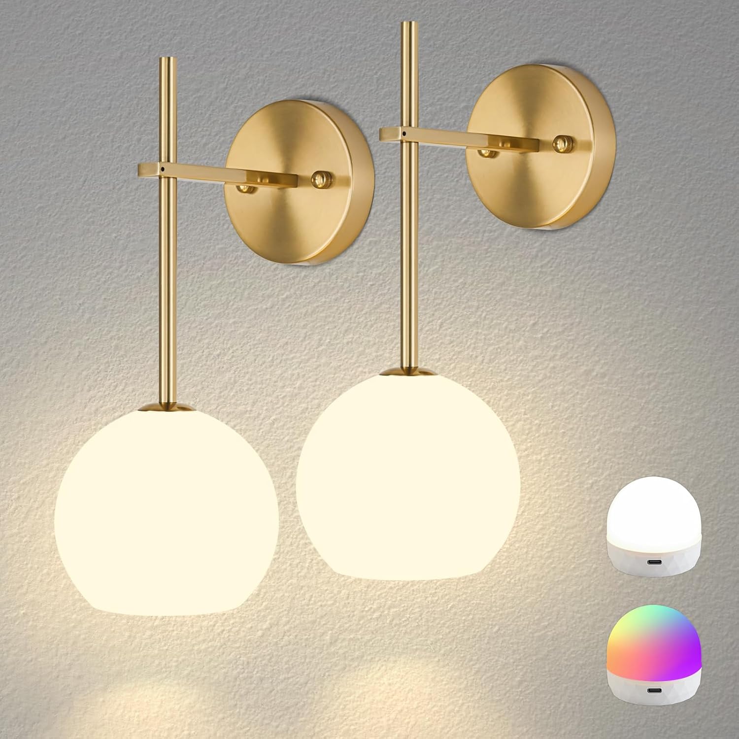 Gold Wireless Wall Sconce - 2-Piece Set Gold Wireless Wall Sconce - 2-Piece Set