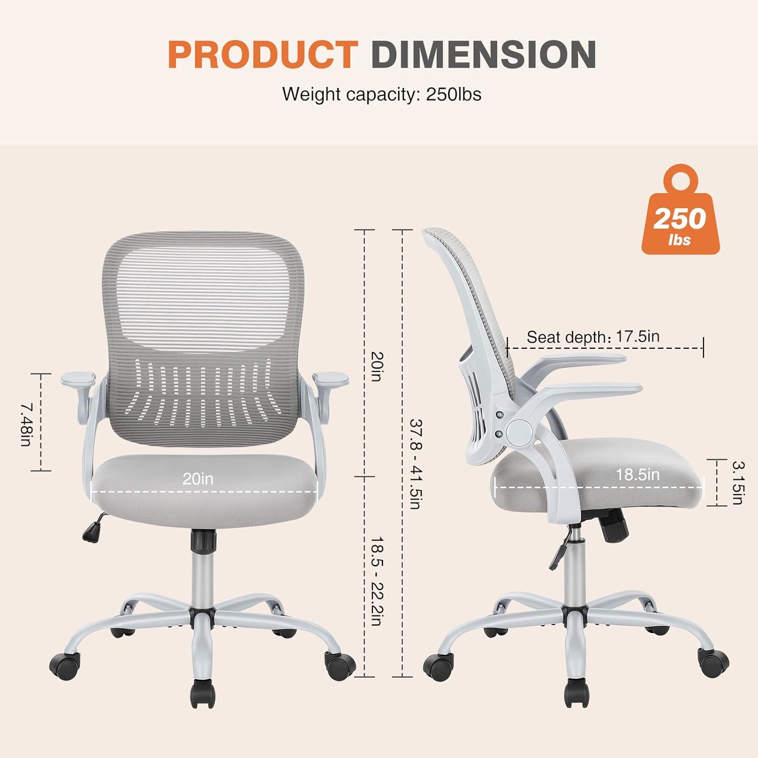 Grey Mesh Office Chair with Lumbar Support