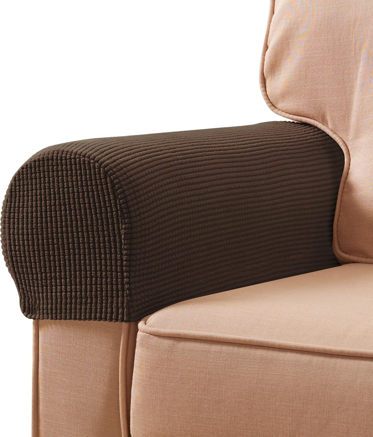 Ivory Checkered Sofa Arm Covers - Set of 2