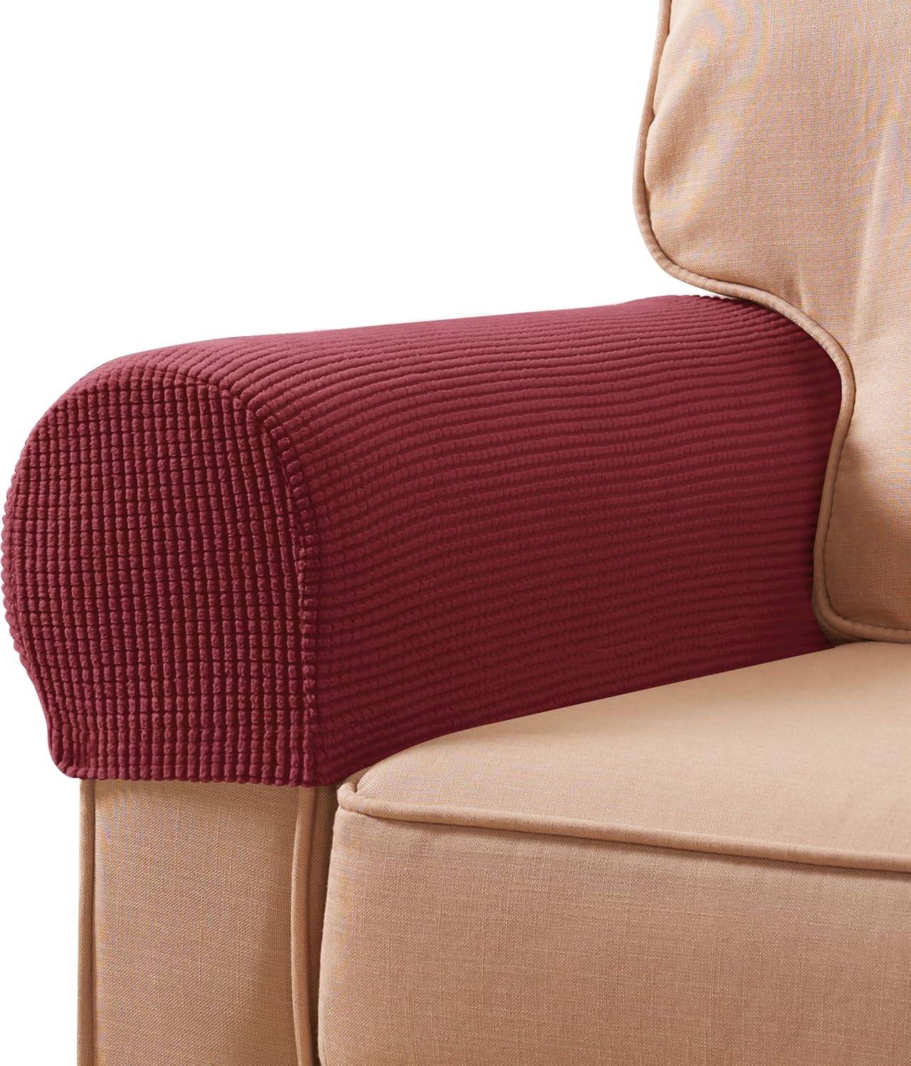 Ivory Checkered Sofa Arm Covers - Set of 2