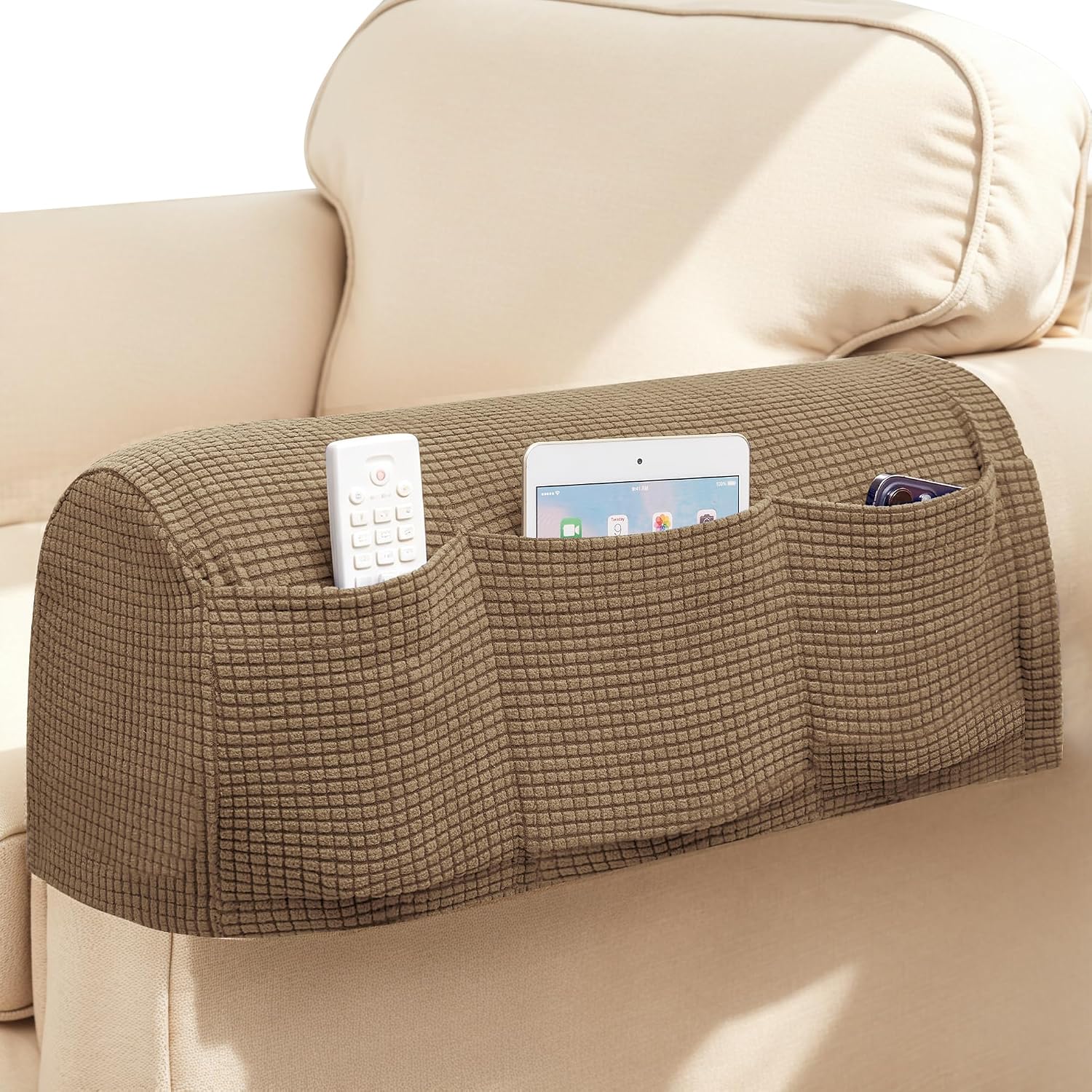 Ivory Checkered Sofa Arm Covers - Set of 2