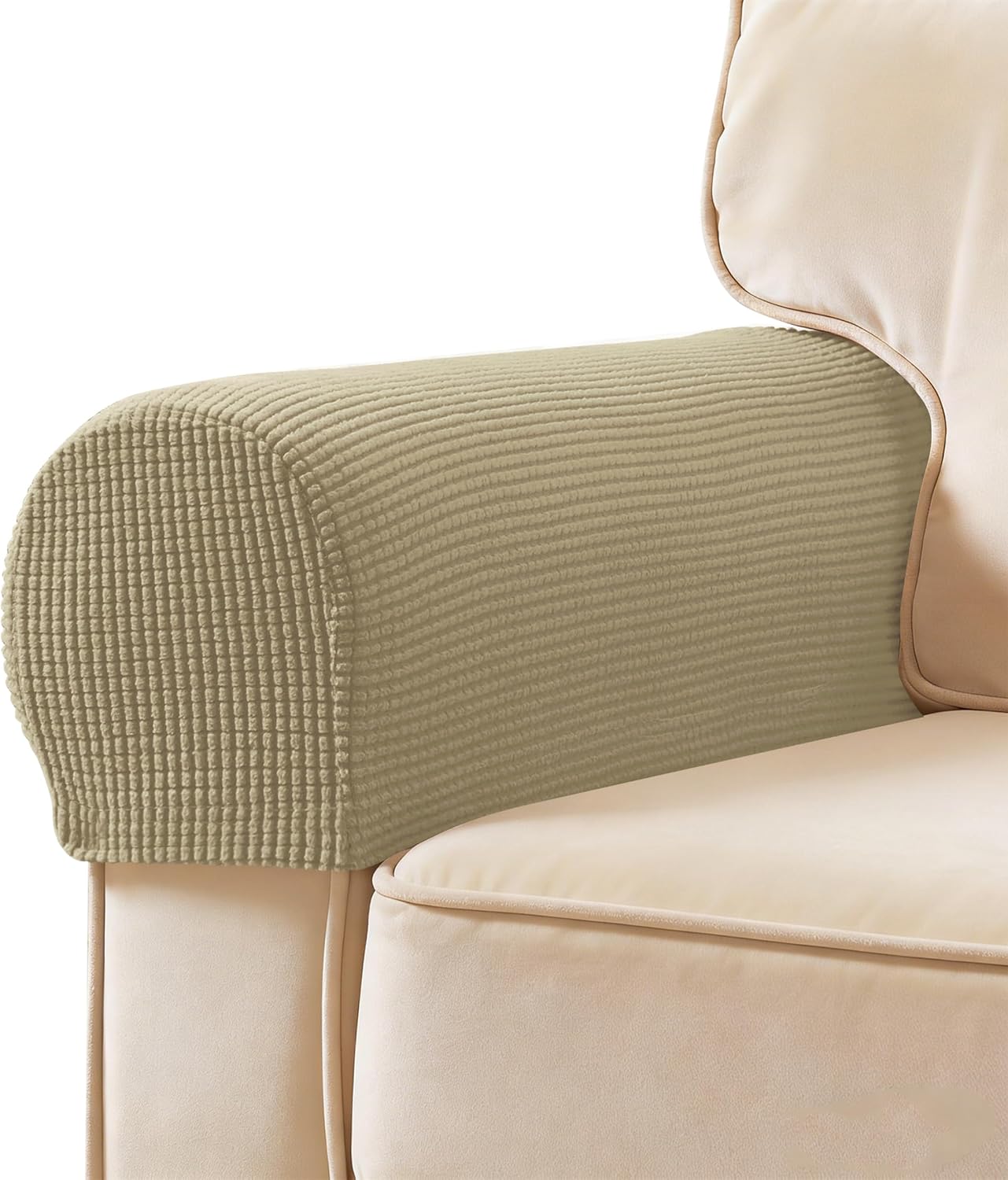 Ivory Checkered Sofa Arm Covers - Set of 2