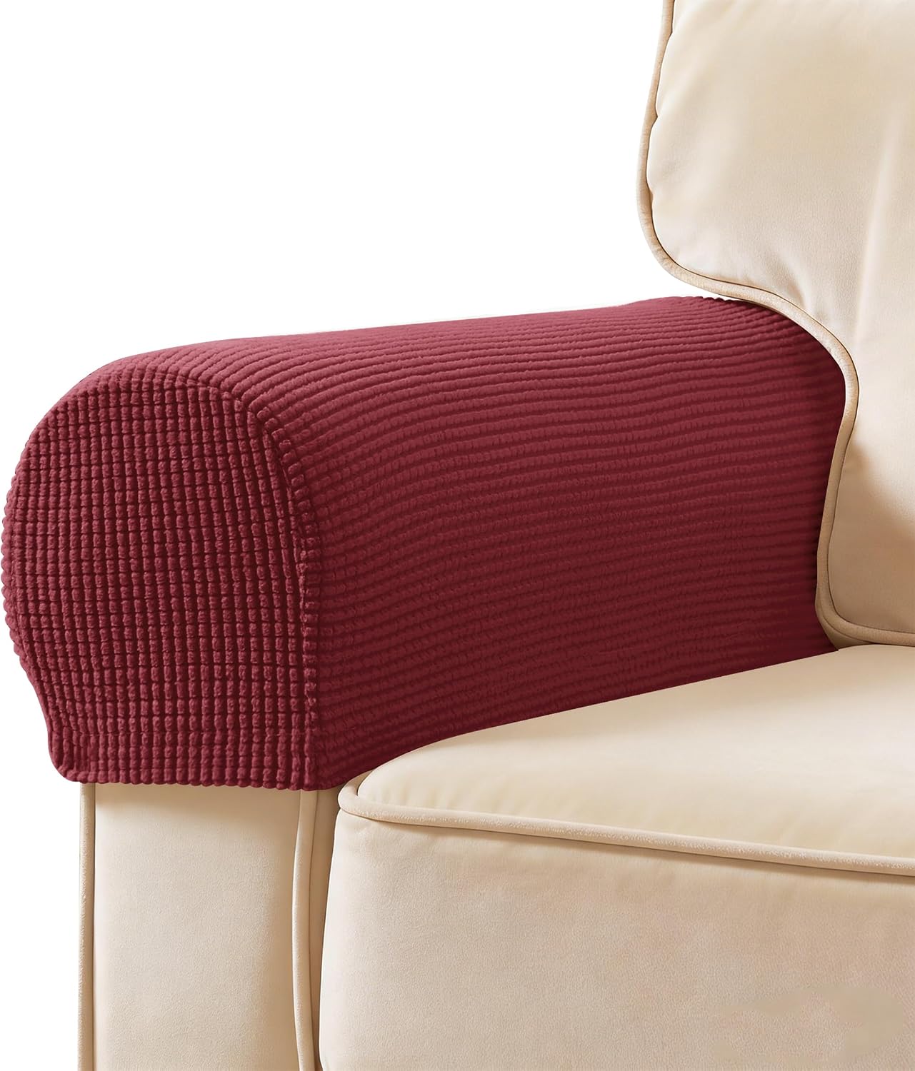 Ivory Checkered Sofa Arm Covers - Set of 2