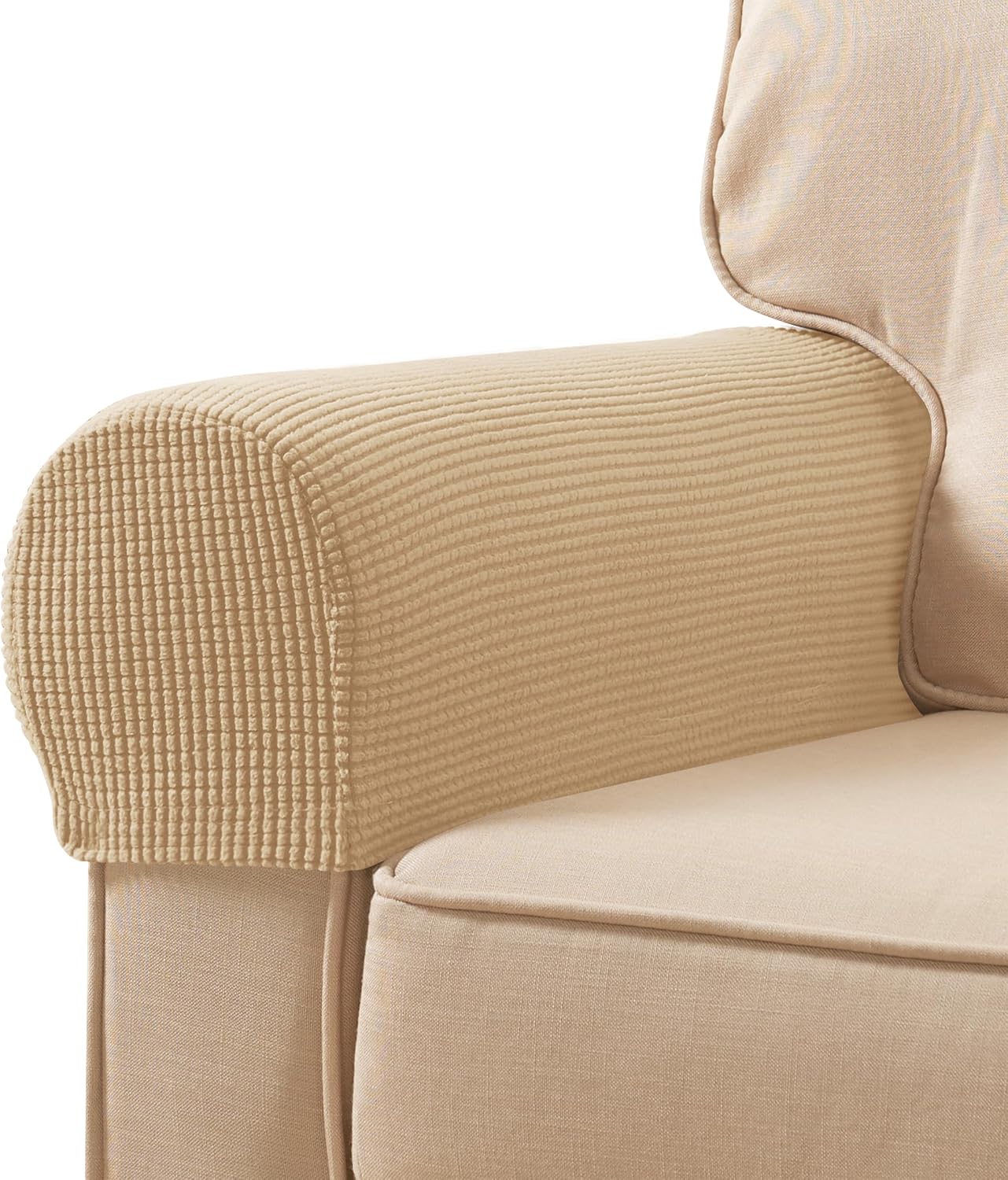 Ivory Checkered Sofa Arm Covers - Set of 2